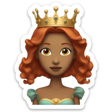 Queen with long redhair and brown eyes and crown sticker