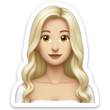 caucasian long hair blonde brown eyes strapless white top gray tight mini skirt sticker