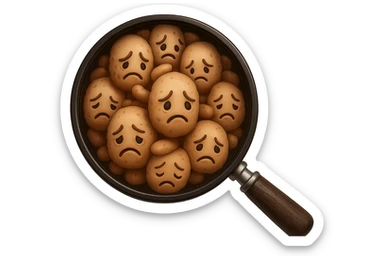 EMOJI STILE IPHONE DI una lente di ingrandimento che inquadra un cumulo di batteri intestinali tristi, IPERREALISTICO 4K sticker