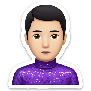 Jeff Fatt from The Wiggles with black hair, purple sequin skivvy shirt sticker
