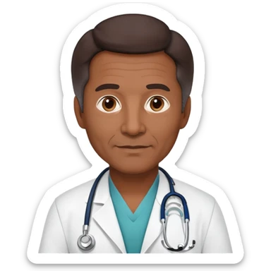 mature 60 year old male doctor with stethoscope, dark brown hair, medium-dark skin tone, cinnamon skin tone, professional sticker
