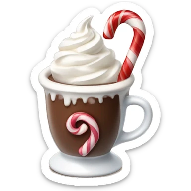 Hot chocolate with whipped cream and a candy cane sticker