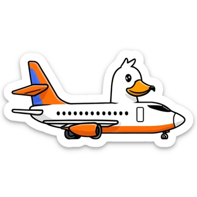 A jet airplane with a goose head on the front of it, replacing the nose cone sticker