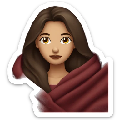 Brunette girl inside a maroon blanket sipping coffee eyes closed sticker