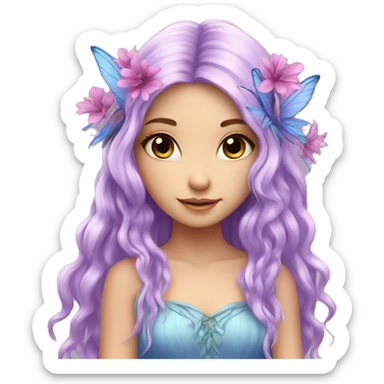 Beautiful, flower, fairy, pink, blue, purple, long hair,  sticker