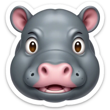 Cinematic Comical Hippo Portrait Emoji, Head tilted dramatically with an exaggeratedly amused expression, featuring a striking, glossy slate-gray hide with bold textured wrinkles, wide, expressive eyes filled with playful disbelief, Simplified yet hilariously expressive features, highly detailed, glowing with a slightly sassy glow, high shine, dramatic yet playful, stylized with an air of cheeky river mischief, bright and endearing, soft glowing outline, capturing the essence of a spirited and over-the-top hippo, so meme-worthy it feels like it could splash its way into internet fame instantly! sticker