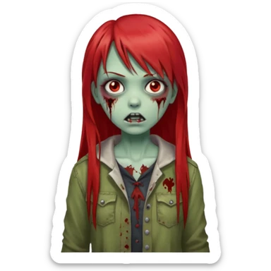 create a zombie girl with red long hair and straight bangs sticker