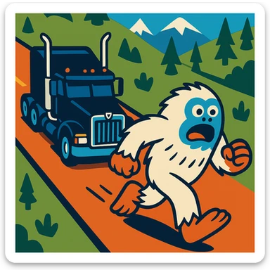 Make the abominable snowman much smaller and change the perspective to a view from above, keeping the vibrant cartoon style and action scene, no text. sticker