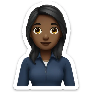 A black straight hair brown skin girl with navy clothes and books sticker