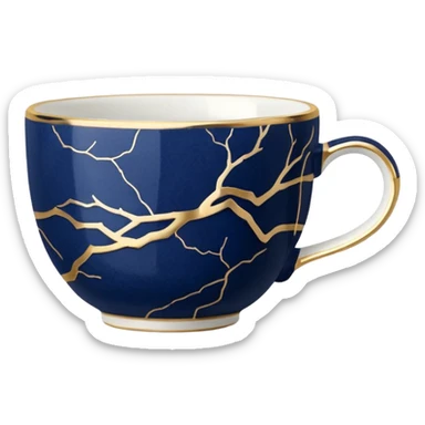kintsugi navy blue tiny tea cup sticker