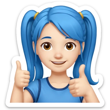 long blue hair girl in pig tails with brown eyes giving thumbs up sticker