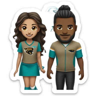 Brown guy and brown girl with hair in ponytail withJacksonville jaguars  clothes holding hands sticker