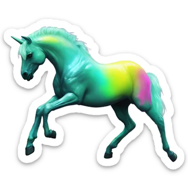 .Zombie_ Vaporwave black holographic oilslick zombie unicorn yellow caution tape sticker