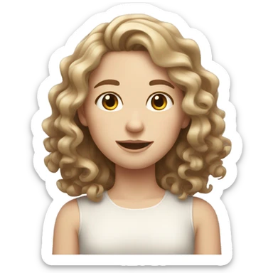 pale girl curly/ wavy brown shoulder length hair  sticker