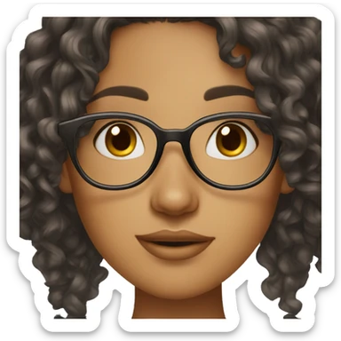 girl, big nose, long curly black hair, earrings, dark brown eyes, tan skin, freckles, glasses, glamour sticker