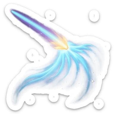  Cinematic Realistic Comet – A breathtaking image of a comet traveling through the cosmos, its icy nucleus releasing a brilliant, sweeping tail of glowing gas and dust. The light of distant stars refracts through the trail, creating a mesmerizing cosmic display. sticker