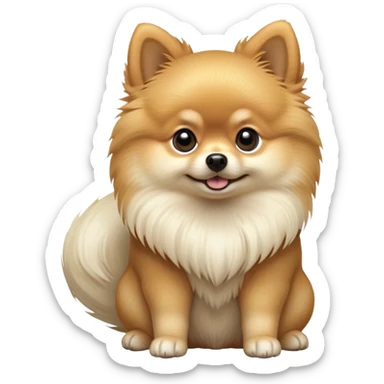 cinematic-[pomeranian]-realistic-full-body-sitting-emoji,-tail-resting-loosely-beside-its-paws,-head-tilted-dramatically, -fluffy-[light cream]-fur,-simplified-yet-realistic-focused-features,-highly-detailed,-glowing-with-an-almost-sarcastic-glow sticker