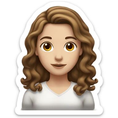 white girl with shoulder length brown wavy hair and brown eyes sticker