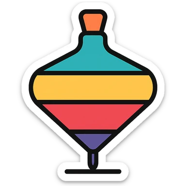 spinning top, color outline icon style, playful colors with black outlines, minimal details sticker