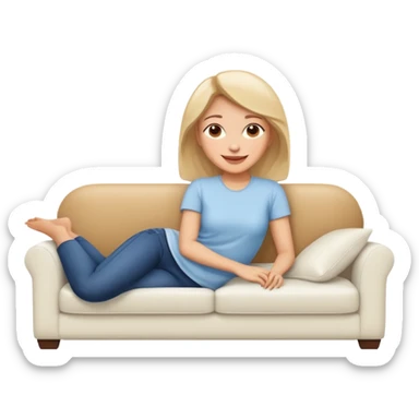 Women lying on a white sofa  sticker