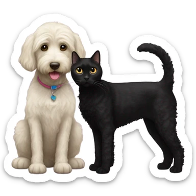 Black labradoodle next to black cat sticker
