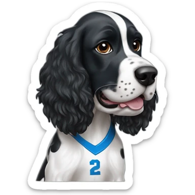 black springer spaniel wearing detroit lions football helmet sticker