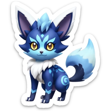 Shiny Exotic Badass Colorful Ethereal Royal Mysterious Gothic Meowstic-Zorua-Noibat-Pokémon-Fakémon-hybrid-creature (full body) with random pattern-markings sticker