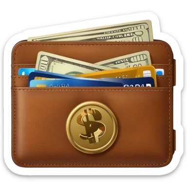 portefeuille marron avec pleins de billet et carte bancaire sticker