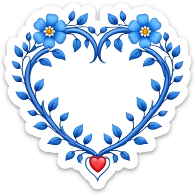 heart shape silver vine with blue flowers border sticker