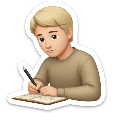 caucasian man writing in the script, facing right sticker