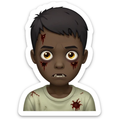 Make a boy zombie with a dark skin and short black hair 4c, spook and creepy expression emoji sticker