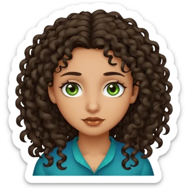 Girl with olive skin, blue/green eyes, and dark brown loose curly long hair sticker