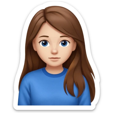 crea una ragazza giovane con i capelli marroni lunghi, una camicia bianca e un maglioncino blu sticker