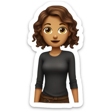 Una chica de pelo castaño oscuro con su perrita de color canela con rubio casi rojo, y sus orejitas las puntas las tiene negro  sticker