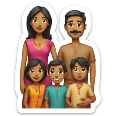 Indian family of 4 with one son and one daughter and a dog sticker