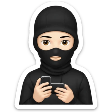 Junge mit Sturmhaube handy in der hand komplett schwarzes outfit und augenbraun gut sticker