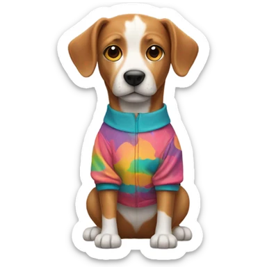 Dog wearing a jumpsuit ￼ sticker