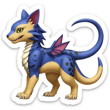 with black rosette-splotches, scaley Bastet-Liepard-Noibat-Gatomon-Garchomp-Digimon-Fakémon-Pokémon-creature (full body) sticker