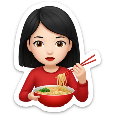 girl with black hair in 收人头、 eating noodles sticker