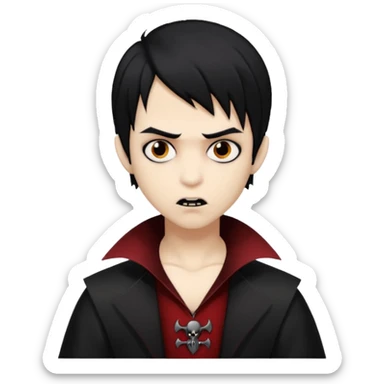 Boy, Vampire, Black Hair, medium long, emo, dark, spooky, clear brown skin sticker
