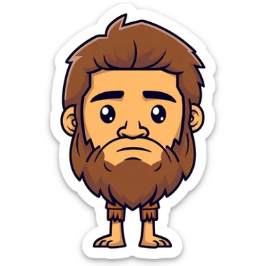 caveman with a long jawline, butt chin, brown hair, slight unibrow, brown eyes, and tan skin sticker