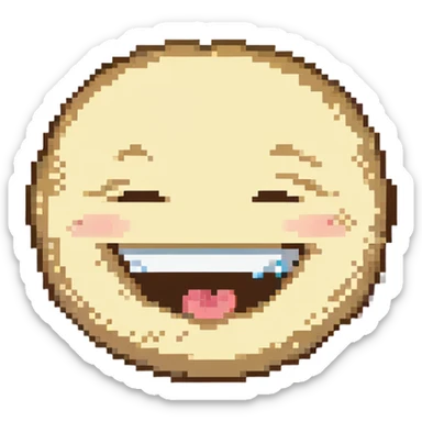 A smug-looking emoji with a wide, crooked grin and half-closed eyes, giving a cocky vibe, whilst mewing with his white hand pointing at his sharp jawline, showcasing a "sigma" look. sticker