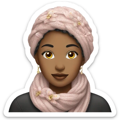 Beautiful Woman with Knit scarf floral glitter design  sticker