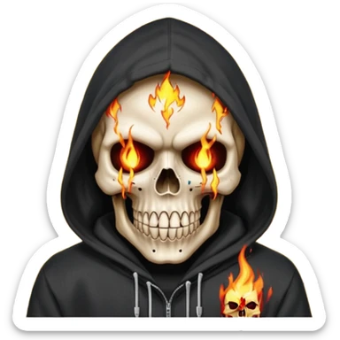 Bro I wanna skull with hoodie on the hoodie has to be on fire and I want matrix blood with the codes and weird numbers spilling out eyes and mouth almost give him a diamond grill in his mouth make it shinny where is the matrix symbols  sticker