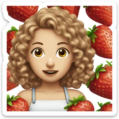 dietitian white girl burgundy curly hair eating a strawberry  sticker