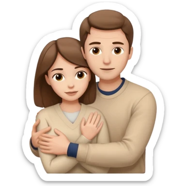 A white handsome man with brown hair in pale beige clothes supports and hugs a beautiful woman in pale beige clothes sticker