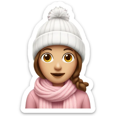 brown haired girl with white winter hat,pink sweater and a white-pink scarf sticker