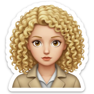 nữ 30 tuổi, tóc xoăn màu vàng, tóc 4/6, da trắng, mặt nghiêm túc sticker