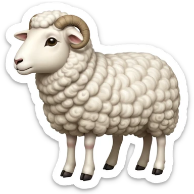 cinematic-[realistic sheep]-realistic-full-body-standing-emoji,-tail-flicking-lazily,-head-tilted-dramatically,-curly-[white]-fur,-simplified-yet-realistic-focused-features,-highly-detailed,-glowing-with-an-almost-sarcastic-glow sticker