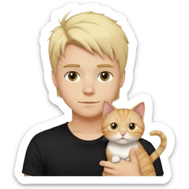 sexy boy with blond rozcuchanými hair and black t-shirt with cat  sticker